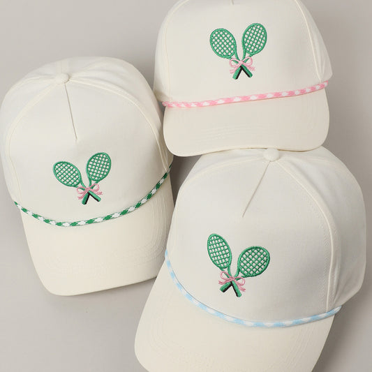 Tennis Racquets Ribbon Embroidery Trucker Hat