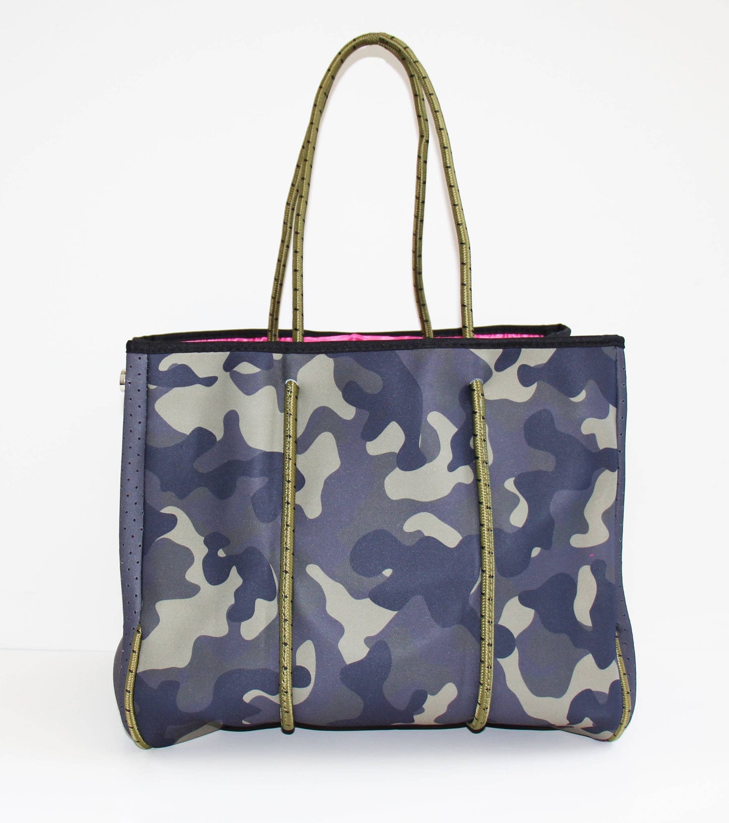 The Ella Tote Camo W/pink/orange Stripe